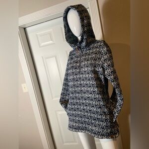 LIV~Cozy~Abstract~Soft~Fleece~Quarter Zip~Pullover~Hooded~Jacket~Pockets~Size XL